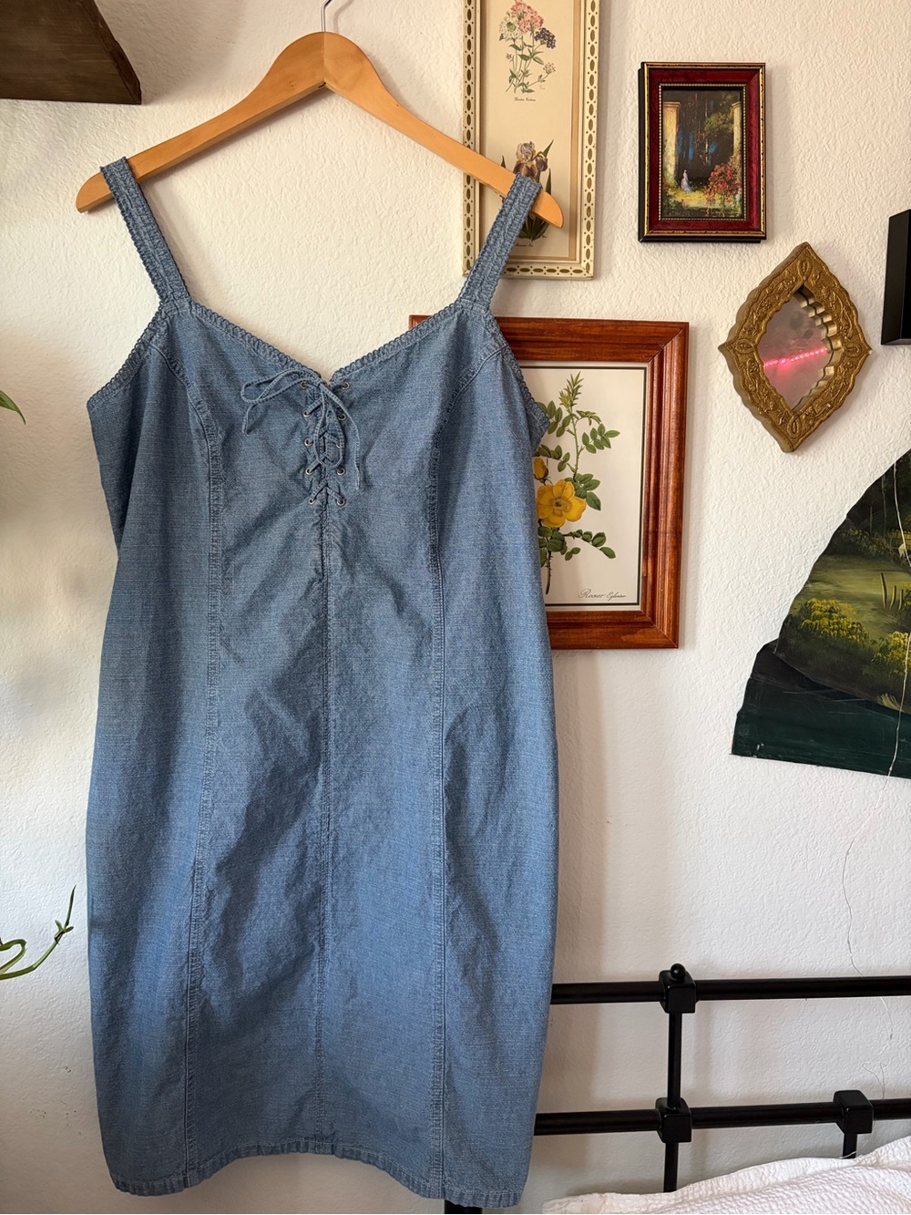 Faded Glory Light Blue Denim Lace-Up Mini Dress